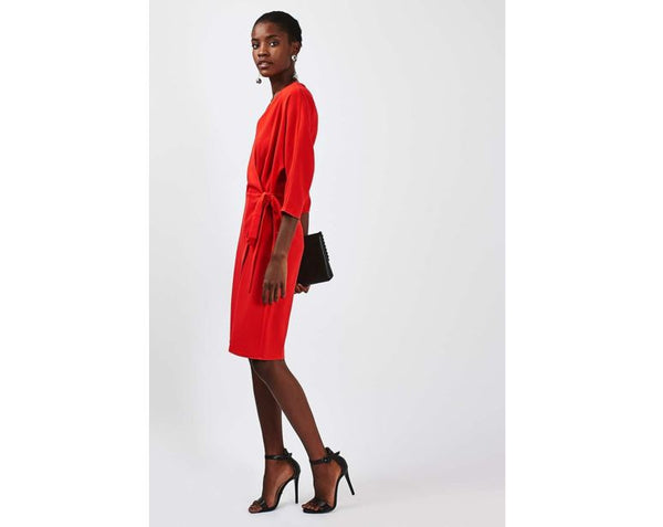 Topshop Batwing Hot Red Wrap Midi Casual Wear To Work Dress