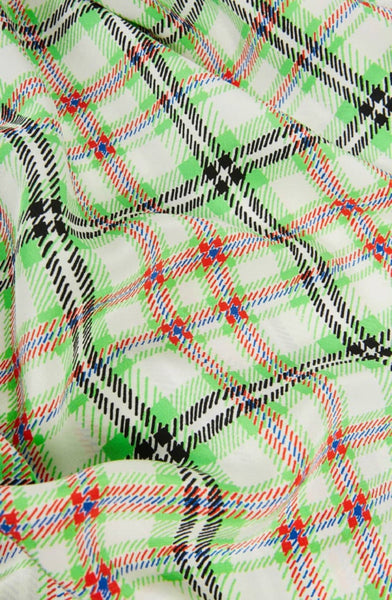 Topshop Silk Green Check Print Bowling Blouse