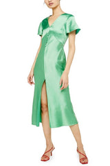 Topshop Angel Sleeve Bias Cut Satin Midi Green Dress