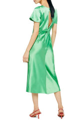 Topshop Angel Sleeve Bias Cut Satin Midi Green Dress
