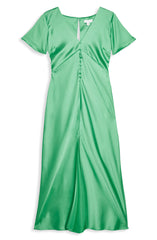 Topshop Angel Sleeve Bias Cut Satin Midi Green Dress