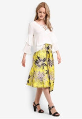 Topshop Jacquard Yellow Floral Midi Asymmetrical Midi Skirt