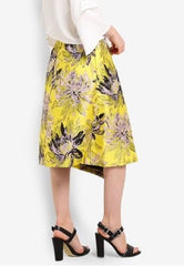 Topshop Jacquard Yellow Floral Midi Asymmetrical Midi Skirt