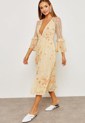 Topshop Floral Print Lace Rhinestones Ruffle Midi Dress