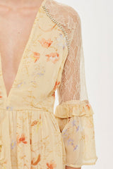 Topshop Floral Print Lace Rhinestones Ruffle Midi Dress