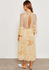 Topshop Floral Print Lace Rhinestones Ruffle Midi Dress