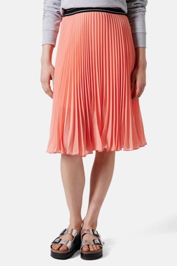 Topshop Pleated Midi Skirt in Peach