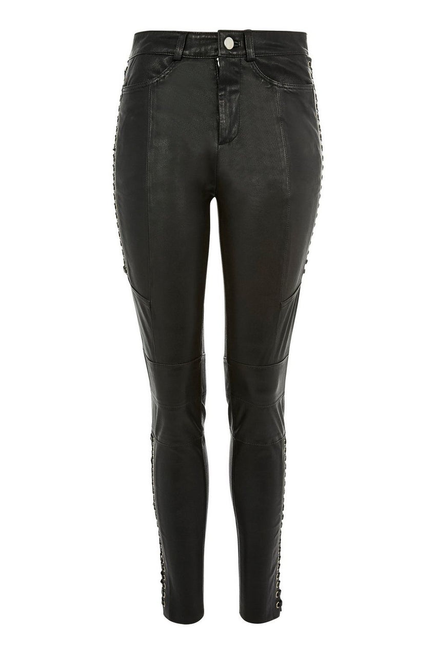 Topshop Lace Up Biker 100% Leather Skinny Pants