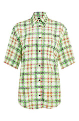 Topshop Silk Green Check Print Bowling Blouse