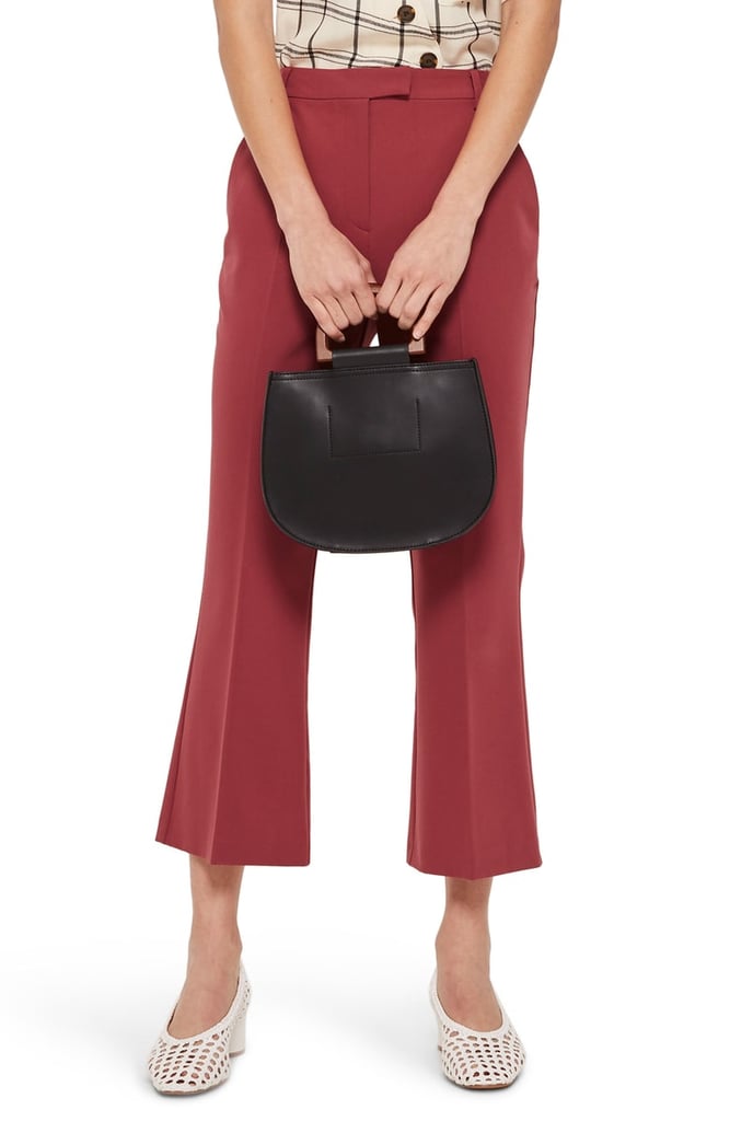 Topshop Slim Kick Flare Cropped Trousers in Rust Brown