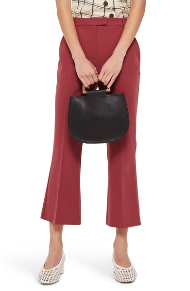 Topshop Slim Kick Flare Cropped Trousers in Rust Brown