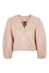 Topshop Soft Pink Wrap Top Snap On Cropped Leather Jacket