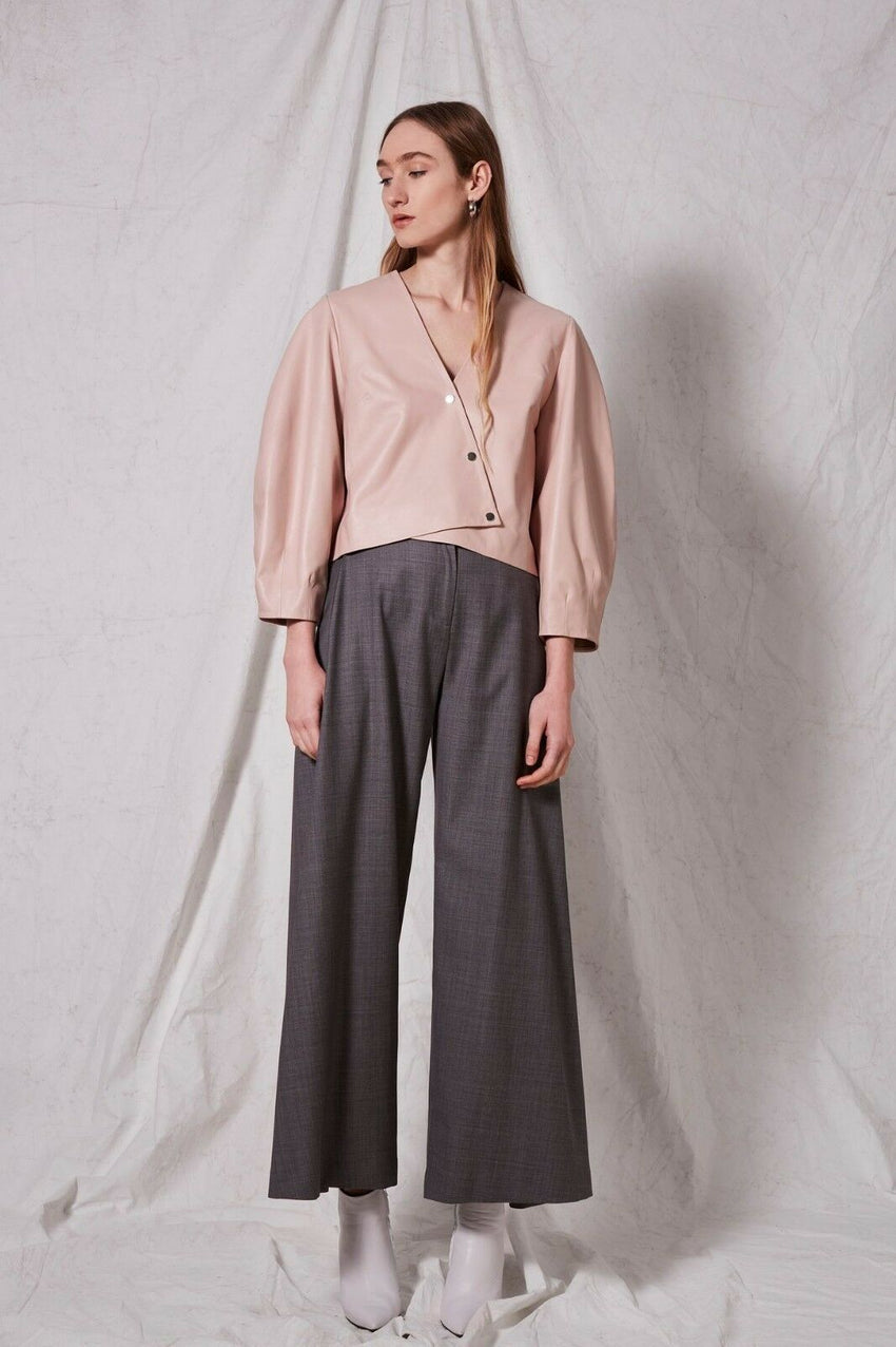 Topshop Soft Pink Wrap Top Snap On Cropped Leather Jacket