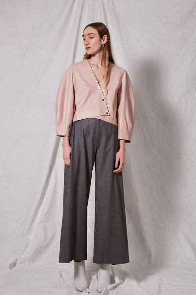 Topshop Soft Pink Wrap Top Snap On Cropped Leather Jacket