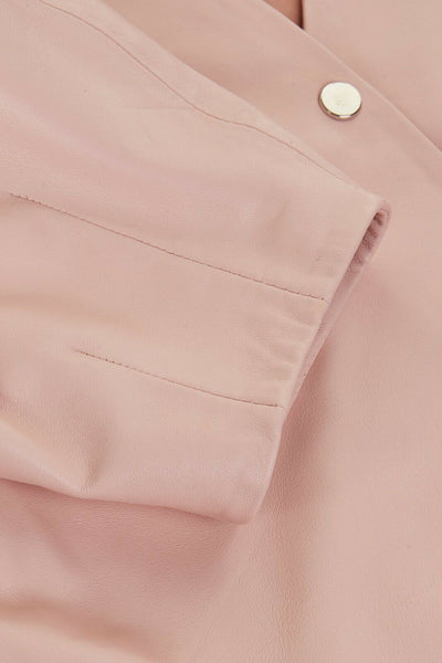 Topshop Soft Pink Wrap Top Snap On Cropped Leather Jacket