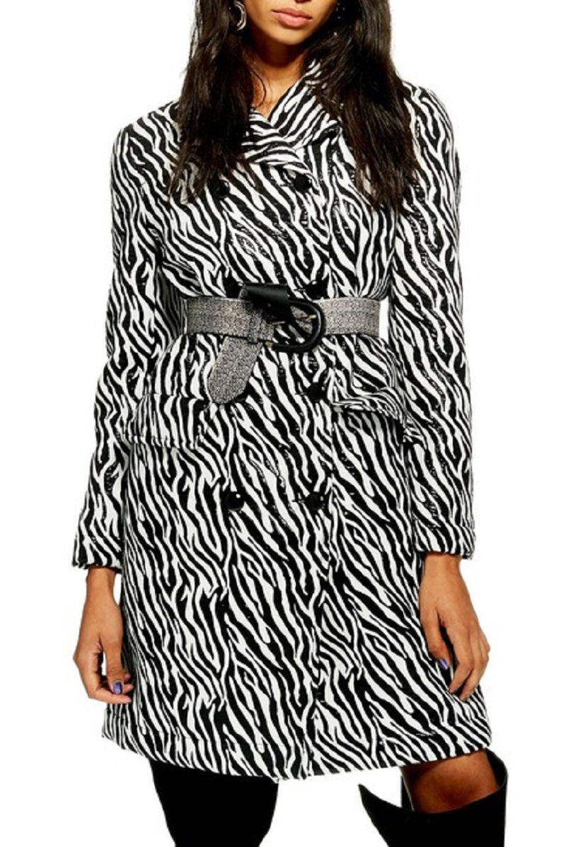 Topshop Zebra Print Double Breasted Shimmer Coat