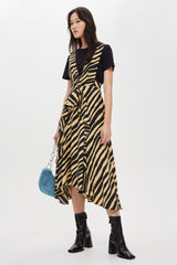 Topshop Zebra Print Striped Pinafore V Neck Dress