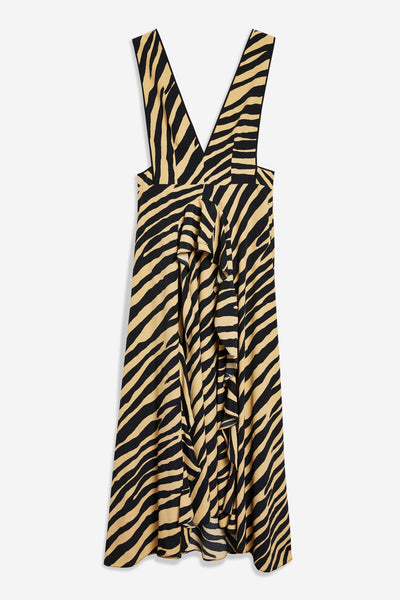 Topshop Zebra Print Striped Pinafore V Neck Dress