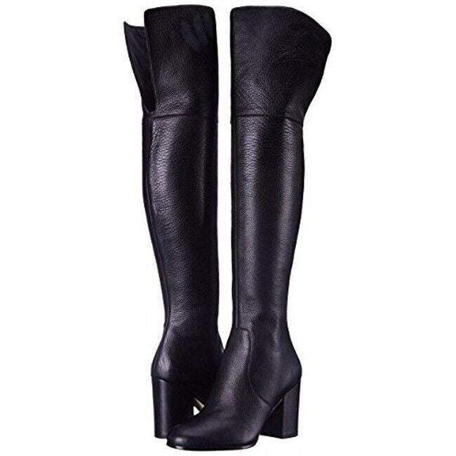 Via Spiga Beline Black Leather Over The Knee Block Heel Boots