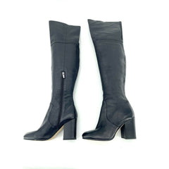 Via Spiga Beline Black Leather Over The Knee Block Heel Boots