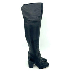 Via Spiga Beline Black Leather Over The Knee Block Heel Boots