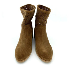 Michael Kors Brown Perforated Suede Leather Ankle Boots