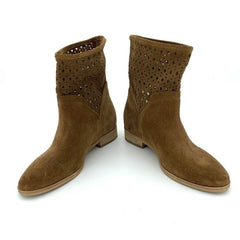 Michael Kors Brown Perforated Suede Leather Ankle Boots
