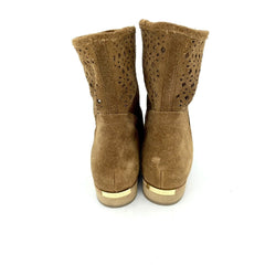 Michael Kors Brown Perforated Suede Leather Ankle Boots