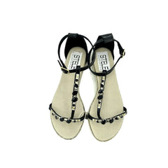 Stele Jeweled Rhinestones Black Patent Leather Sandals