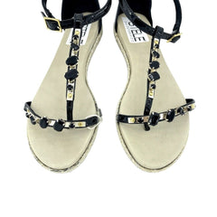 Stele Jeweled Rhinestones Black Patent Leather Sandals