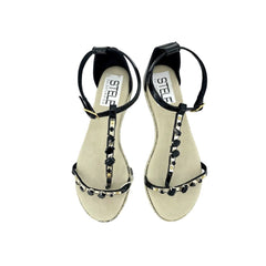 Stele Jeweled Rhinestones Black Patent Leather Sandals
