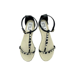 Stele Jeweled Rhinestones Black Patent Leather Sandals