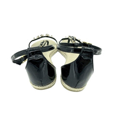 Stele Jeweled Rhinestones Black Patent Leather Sandals