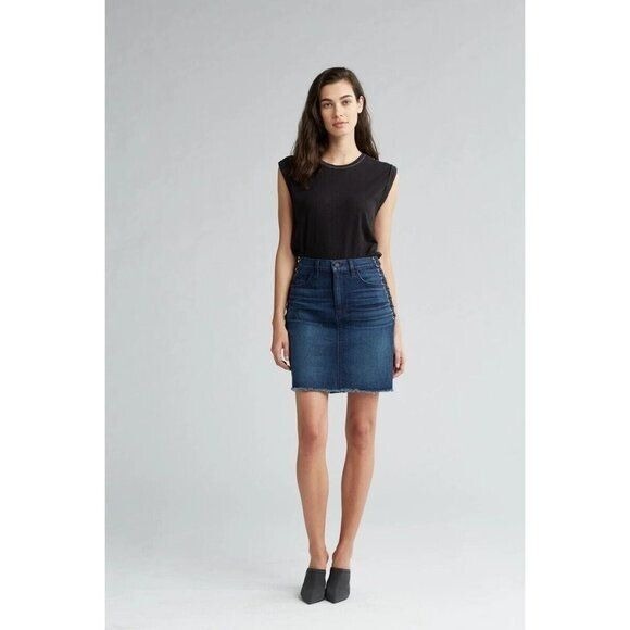 Hudson Jeans Lulu Nightfall Raw Hem Lace Denim Skirt