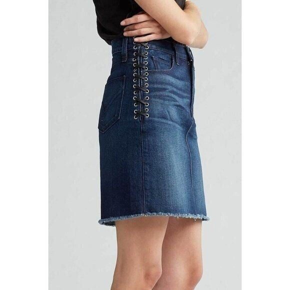 Hudson Jeans Lulu Nightfall Raw Hem Lace Denim Skirt