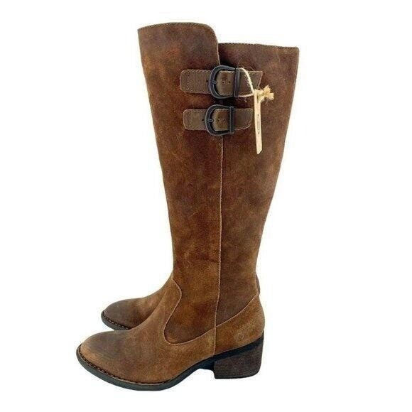 BORN Basil Tobacco Distressed Brown Suede Leather Riding Boots