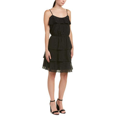 Parker Ruffle Black Shimmer Polka Dot Tiered Strappy Cocktail Dress