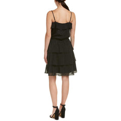 Parker Ruffle Black Shimmer Polka Dot Tiered Strappy Cocktail Dress