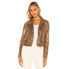 Free People Snakeskin Fenix Vegan Leather Moto Jacket