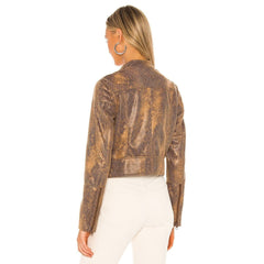 Free People Snakeskin Fenix Vegan Leather Moto Jacket