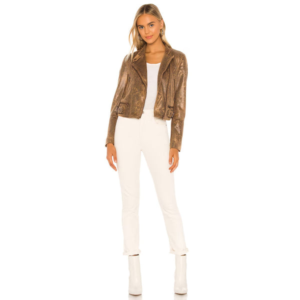 Free People Snakeskin Fenix Vegan Leather Moto Jacket