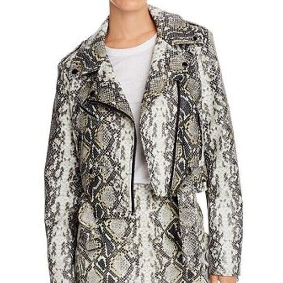 Aqua Snake Print Faux Leather Moto Jacket