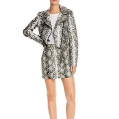 Aqua Snake Print Faux Leather Moto Jacket