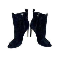 Rebecca Minkoff Ridley Black Suede Leather Peep Toe Booties - PRE-OWNED
