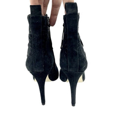 Rebecca Minkoff Ridley Black Suede Leather Peep Toe Booties - PRE-OWNED