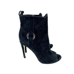 Rebecca Minkoff Ridley Black Suede Leather Peep Toe Booties - PRE-OWNED