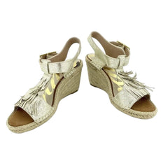 Cuple Gold Leather Espadrille Wedge Sandals