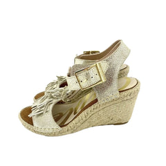 Cuple Gold Leather Espadrille Wedge Sandals