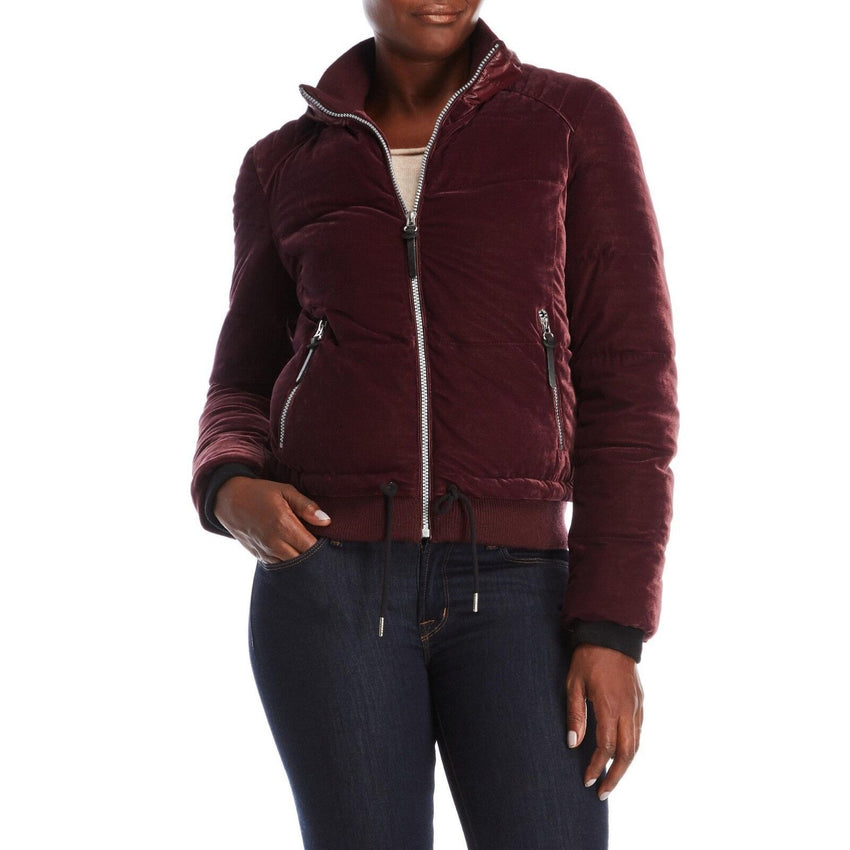 Marc New York Burgundy Quilted Velvet Bomber Jacket