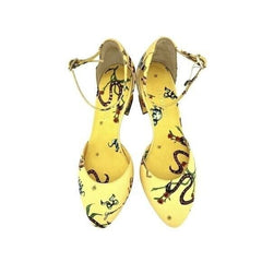 Giannico Italy Yellow Brighton Printed Ankle Block Shoes